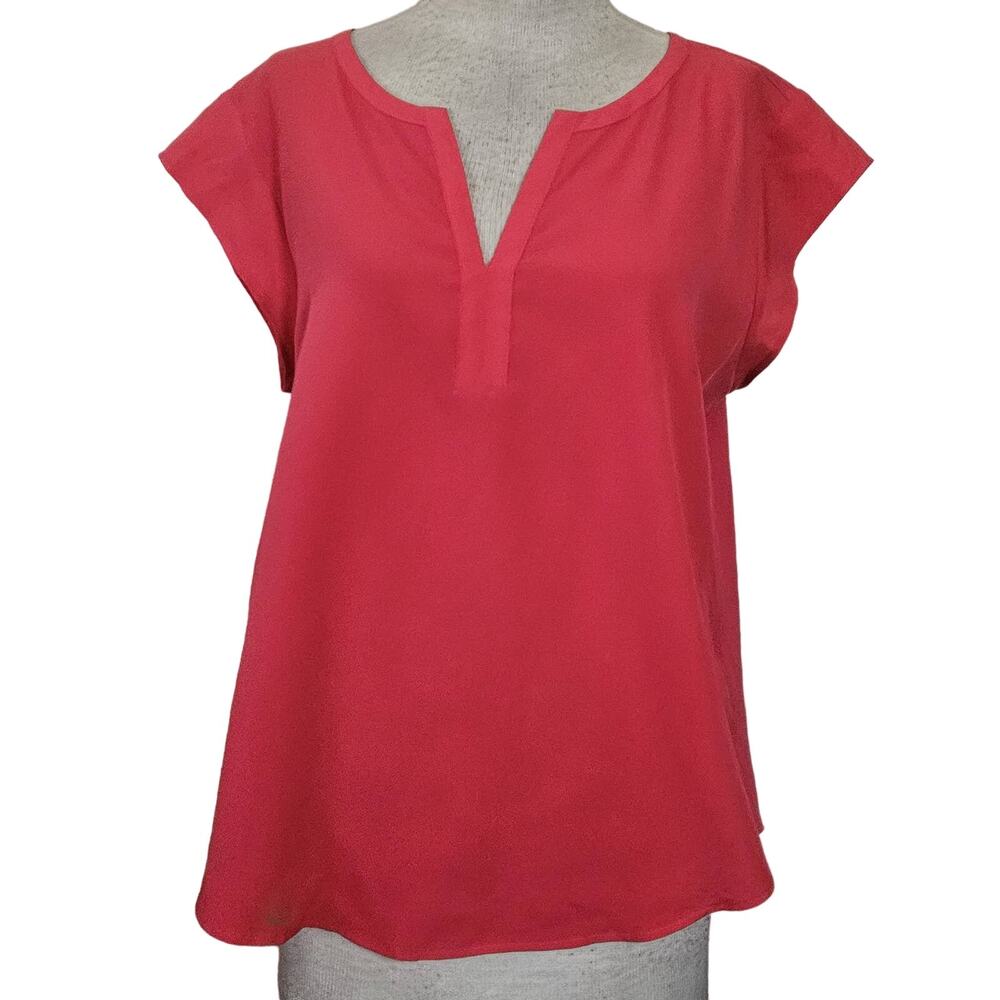 Red V Neck Short Sleeve Blouse Size Large